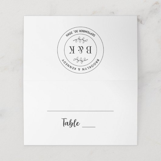 Botanische Floral Fun Monogram Weddenschap Paars N Plaatskaartje (Buitenkant ongevouwen)