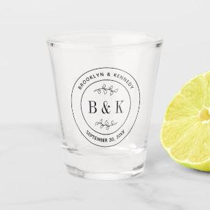 Botanische Floral Fun Monogram Weddenschap Paars N Shot Glas