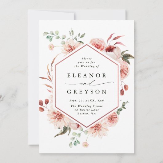 Botanische Floral Garden Hexagon Weddenschap Blush Kaart (Voorkant)