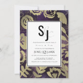 Botanische Floral Garden Roos Gold Paars bruiloft Kaart (Voorkant)