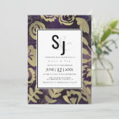 Botanische Floral Garden Roos Gold Paars bruiloft Kaart (Staand voorkant)