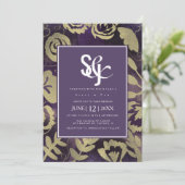 Botanische Floral Garden Roos Gold Paars bruiloft Kaart (Staand voorkant)