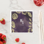 Botanische Floral Garden Roos Gold Paars bruiloft Servet (Insitu)