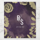 Botanische Floral Garden Roos Gold Paars bruiloft Wijn Etiket (Enkel label)