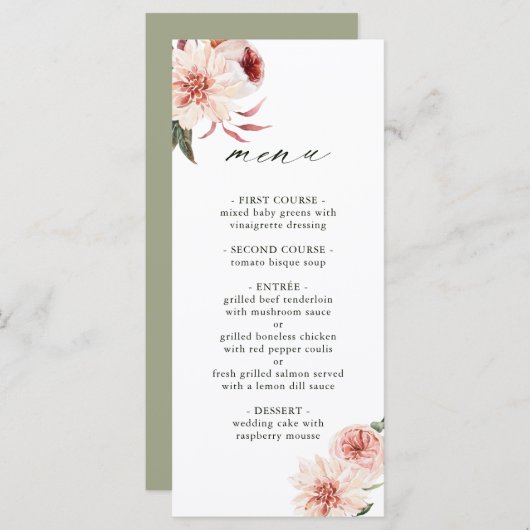 Botanische Floral Garden Waterverf Wedding Menu (Voorkant / Achterkant)
