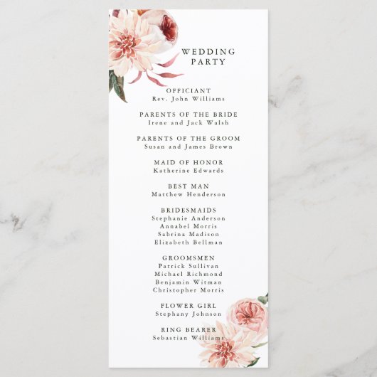 Botanische Floral Garden Wedding Ceremony Programmakaart (Achterkant)