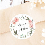 Botanische Floral Garden Wreath Wedding Ronde Sticker<br><div class="desc">Deze trouwsticker is voorzien van een grote poot van waterverf roze dahlia's,  tuinbouwhuisjes met herfst groene bladeren. Voor meer geavanceerde aanpassing van dit ontwerp,  te klikken gelieve de BUTTON van het TOOL VAN HET ONTWERP BLAUW. Overeenkomende objecten zijn ook beschikbaar.</div>