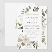 Botanische Floral Greenery Gold Calligraphy Weddin Kaart (Voorkant / Achterkant)