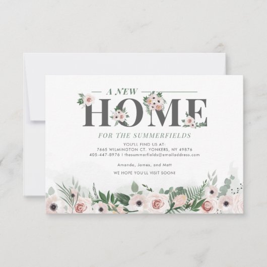 Botanische Floral Greenery Pink Moving Adres Aankondiging (Voorkant)