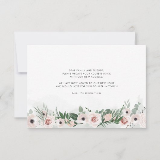 Botanische Floral Greenery Pink Moving Adres Aankondiging (Achterkant)