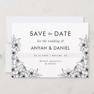 Botanische Floral Hand Drawn Line Art Black & Whit Save The Date