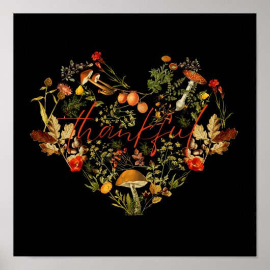Botanische Floral Herfst Citaat Thankful Mushrooms Poster (Voorkant)
