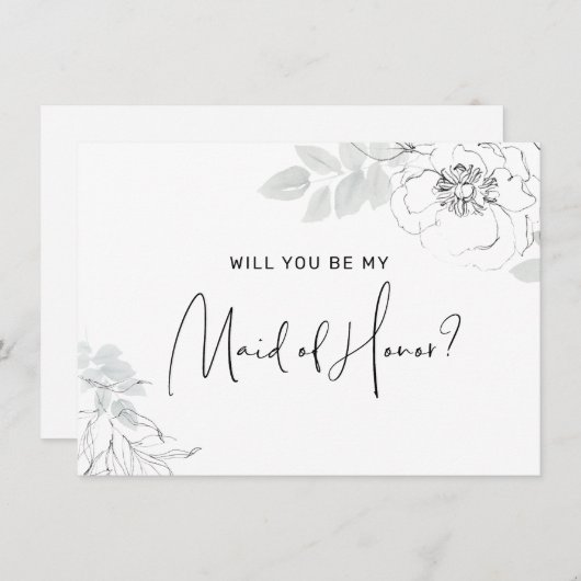 Botanische Floral Illustration Maid of Honor Card Bedankkaart (Voorkant / Achterkant)