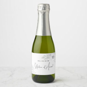 Botanische Floral Illustration Matron of Honor Sparkling Wijnetiket