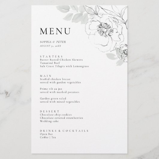 Botanische Floral Illustration Menu Card (Voorkant)