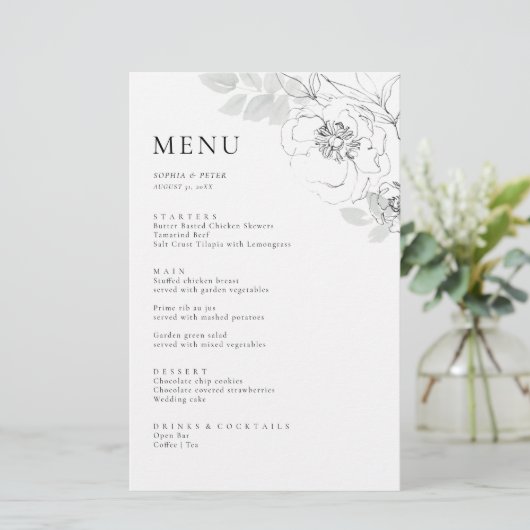 Botanische Floral Illustration Menu Card (Staand voorkant)