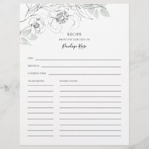 Botanische Floral Illustration Name Recipe Card