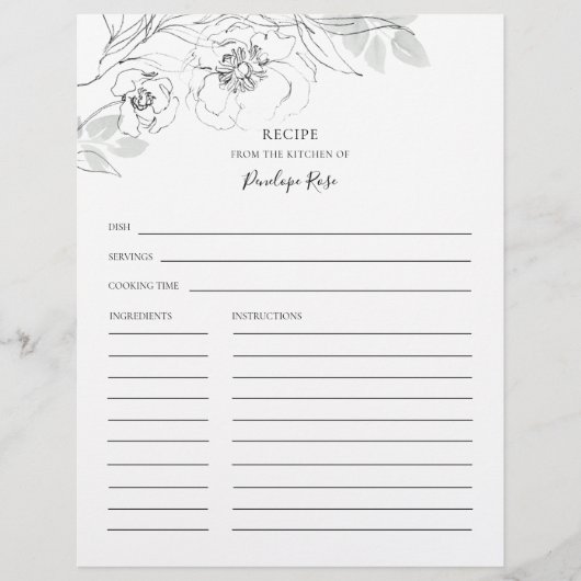Botanische Floral Illustration Name Recipe Card (Voorkant)