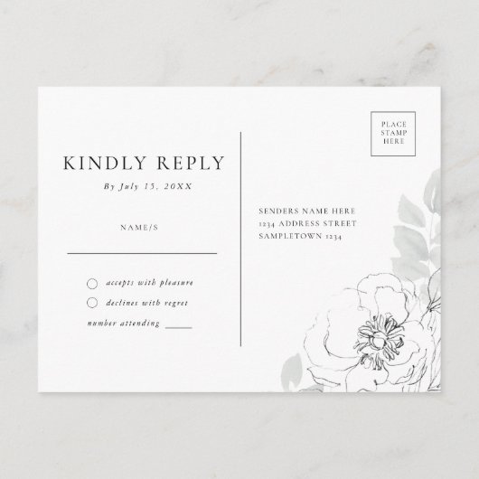 Botanische Floral Illustration RSVP Briefkaart (Achterkant)