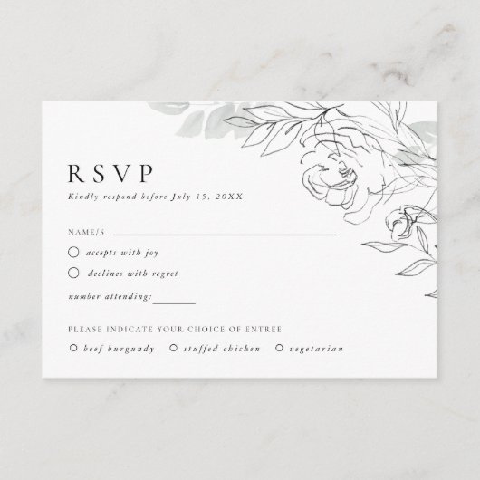 Botanische Floral Illustration RSVP Card Informatiekaartje (Voorkant)