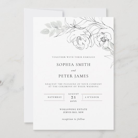 Botanische Floral Illustration Wedding Invitation Kaart (Voorkant)