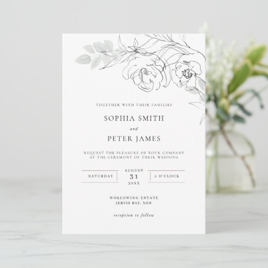 Botanische Floral Illustration Wedding Invitation Kaart (Staand voorkant)