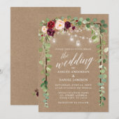 Botanische Floral Lights Calligrafie Kraft Wedding Kaart (Voorkant / Achterkant)