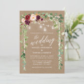 Botanische Floral Lights Calligrafie Wedding Kraft Kaart (Staand voorkant)