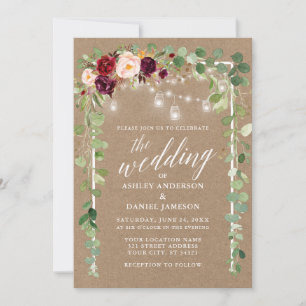 Botanische Floral Lights Calligrafie Wedding Kraft Kaart