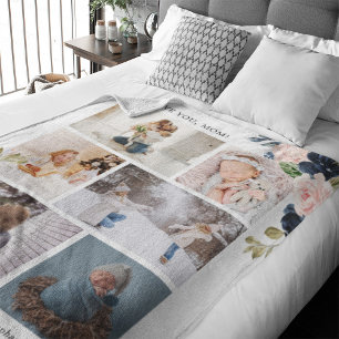 Botanische Floral mam Foto Collage Waterverf Sherpa Deken