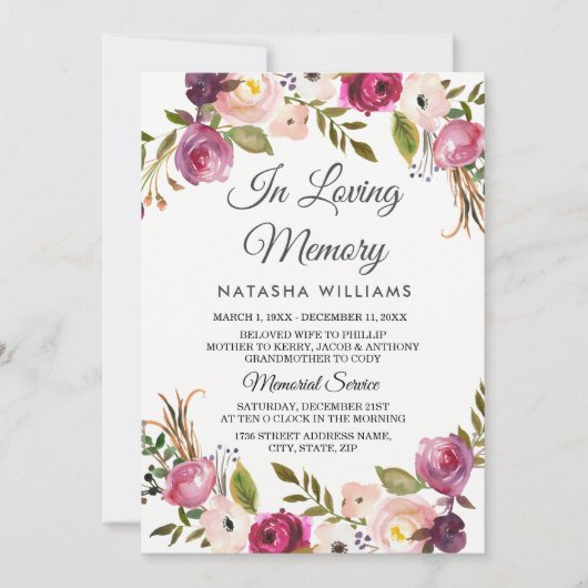 Botanische Floral Memorial Notice Service Kaart (Voorkant)