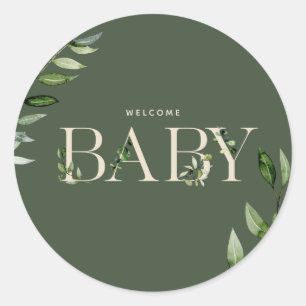 Botanische Floral met letters Groene beige Baby Ronde Sticker