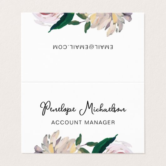 Botanische Floral met  Manuscript en QR Code Visitekaartje (Buitenkant ongevouwen)