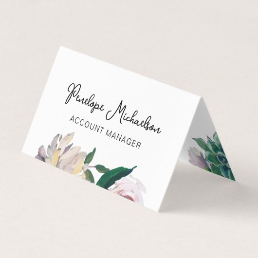 Botanische Floral met  Manuscript en QR Code Visitekaartje (Voorkant)