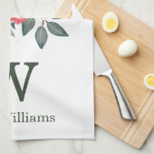 Botanische Floral Monogram / Rood & Witte Bloemen Theedoek (Quarter Fold)