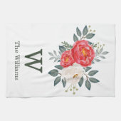 Botanische Floral Monogram / Rood & Witte Bloemen Theedoek (Horizontaal)
