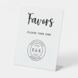 Botanische Floral Monogram Weddenschap Favors neme Reclamebord Met Voetstuk
