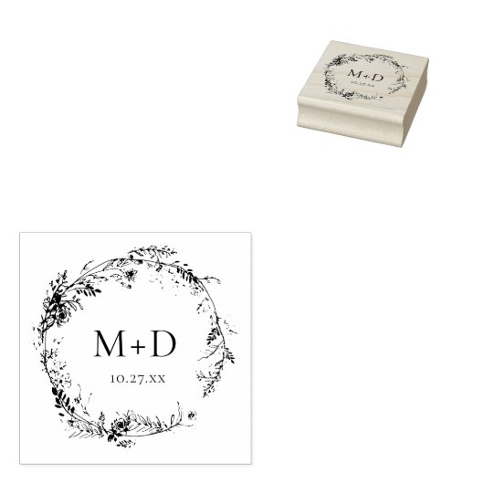 Botanische Floral Monogram Weddenschap Rubberstempel (Gestempeld)
