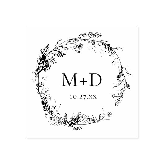 Botanische Floral Monogram Weddenschap Rubberstempel (Afrduk)
