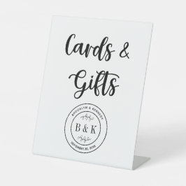 Botanische Floral Monogram Weddenschappen Reclamebord Met Voetstuk