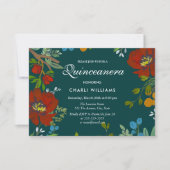 Botanische Floral Navy Quinceanera Party Invite Kaart (Voorkant)