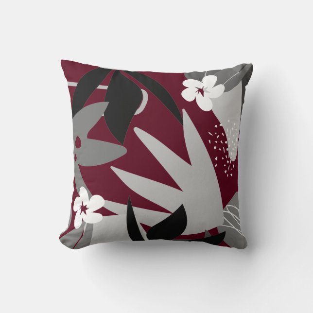 Botanische Floral Print Burgundy Kussen (Voorkant)