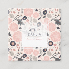 Botanische Floral roze grijze bloemen Vierkante Visitekaartje