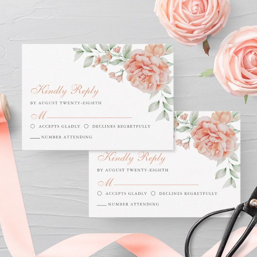 Botanische Floral roze Waterverf Elegant Wedding RSVP Kaartje