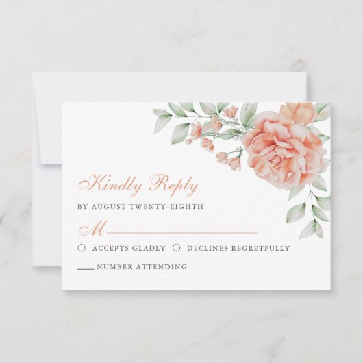 Botanische Floral roze Waterverf Elegant Wedding RSVP Kaartje (Voorkant)