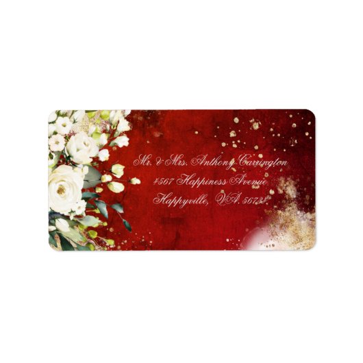 Botanische Floral Rustic Red Wedding Return Label (Voorkant)