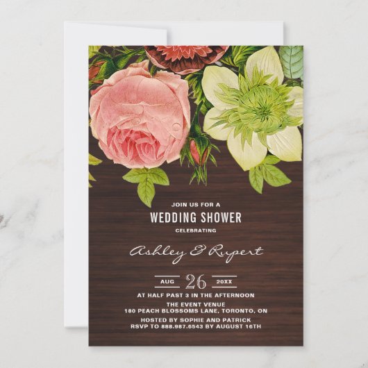 Botanische Floral Rustic Wood Wedding Shower Kaart (Voorkant)