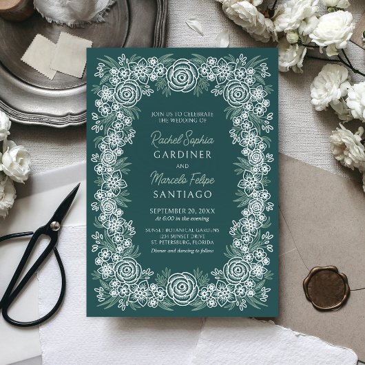 Botanische Floral Sage Mint Emerald Green Wedding Kaart