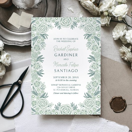 Botanische Floral Sage Mint Emerald Green Wedding Kaart