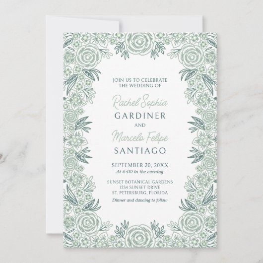 Botanische Floral Sage Mint Emerald Green Wedding Kaart (Voorkant)